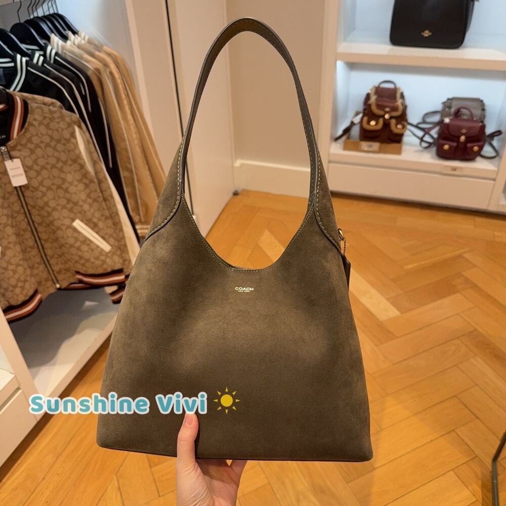 NWT CCOACH CW637 Brooklyn Shoulder Bag 28 Olive Green Suede
